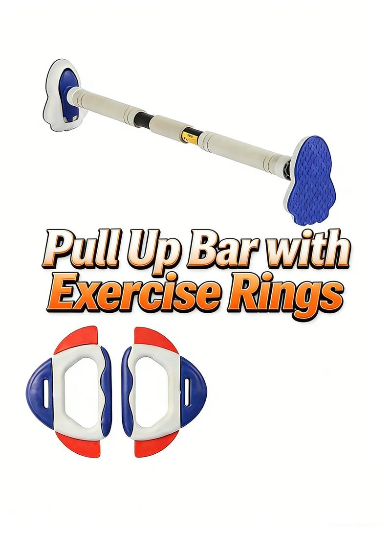 AHAKAC Door GYM Pull Up Bar,Strength Training Chin up Bar for Doorway, Adjustable No Screw Pull-up Bar for Doorway, Non-Slip for Home Fitness Sports with Exercise Rings - Image 1